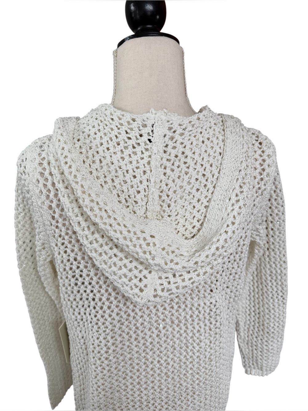 Joie Hooded Open Knit Sequin Duster Cardigan White XS NWT Beach Cover Up - Picture 9 of 13